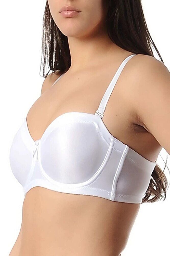 Yeni İnci 1680 Beyaz Straplez Minimizer Toparlayıcı Sütyen Balenli Süngersiz Kadın