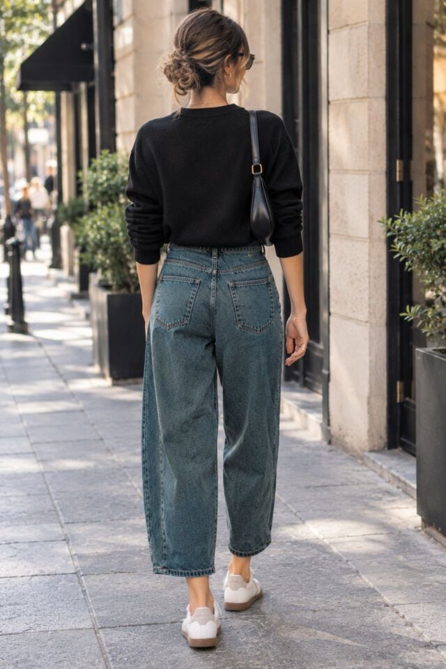 Kadın Soluk Lacivert Eskitme Yıkamalı %100 Pamuk Balon Kot Pantolon Jeans
