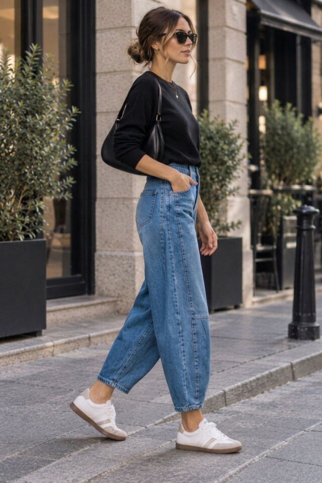 Kadın Mavi Eskitme Paça Yıkamalı %100 Pamuk Balon Kot Pantolon Jeans