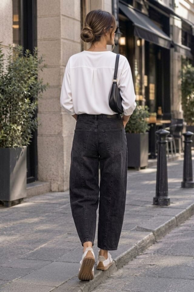 Kadın Siyah Yıpratmalı Paça Yıkamalı %100 Pamuk Balon Kot Pantolon Jeans