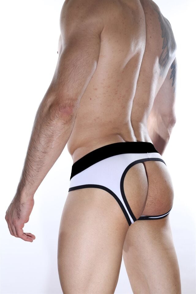 Erkek Beyaz Biyeli Jockstrap Fantezi İç Çamaşırı