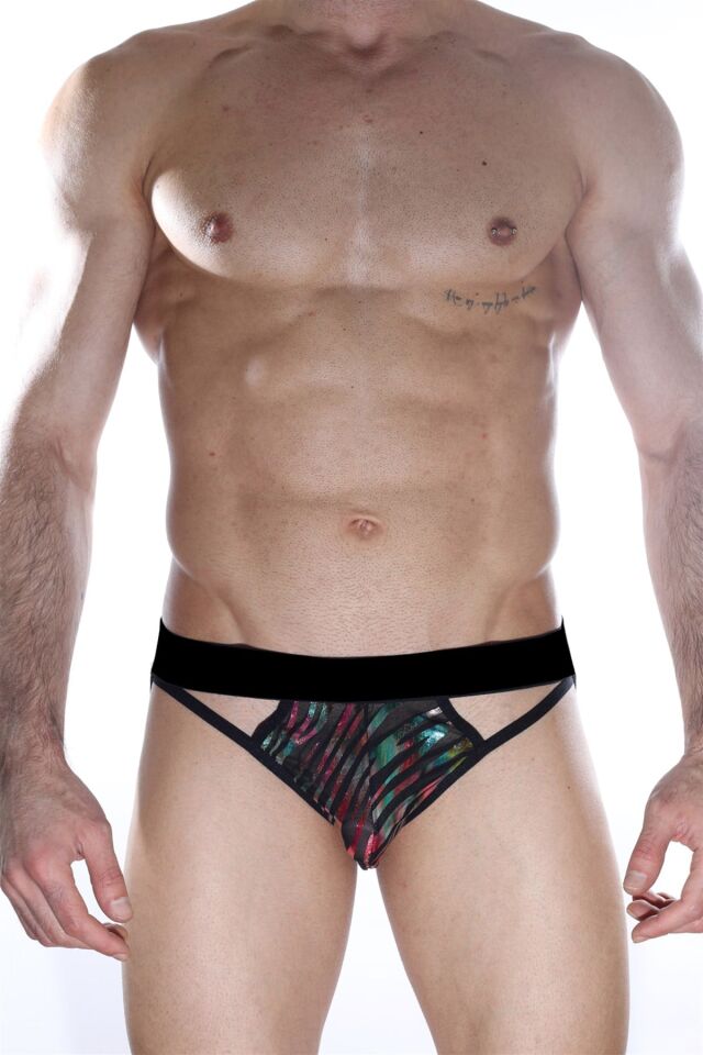 Erkek Siyah Parlak Desenli Jockstrap Fantezi İç Çamaşırı