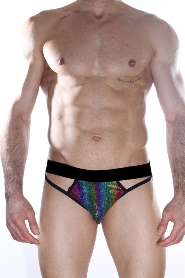 Erkek Siyah Parlak Desenli Jockstrap Fantezi İç Çamaşırı