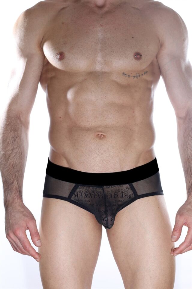 Erkek Siyah Tüllü Parlak Jockstrap Fantezi İç Çamaşırı