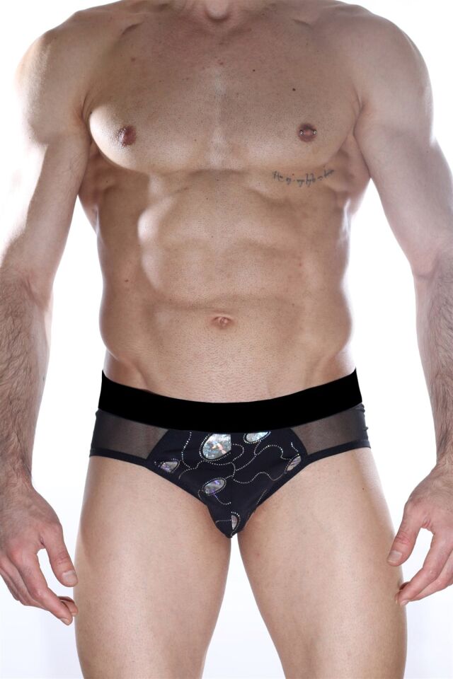 Erkek Siyah Tüllü Parlak Jockstrap Fantezi İç Çamaşırı