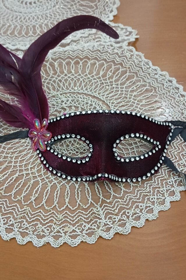 Parıltılı Bordo Parti Maskesi – El Yapımı, Karnaval & Maskeli Balo Aksesuar Unisex