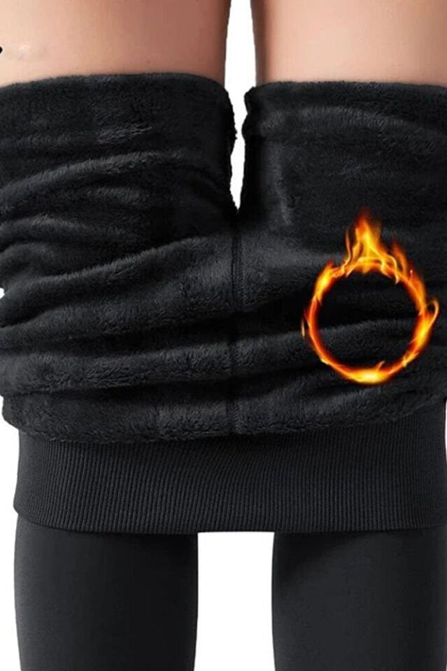 Kadın Siyah Termal İçlik Tayt – Yüksek Bel, İçi Peluş Polar, Bilek Bantlı, Kışlık
