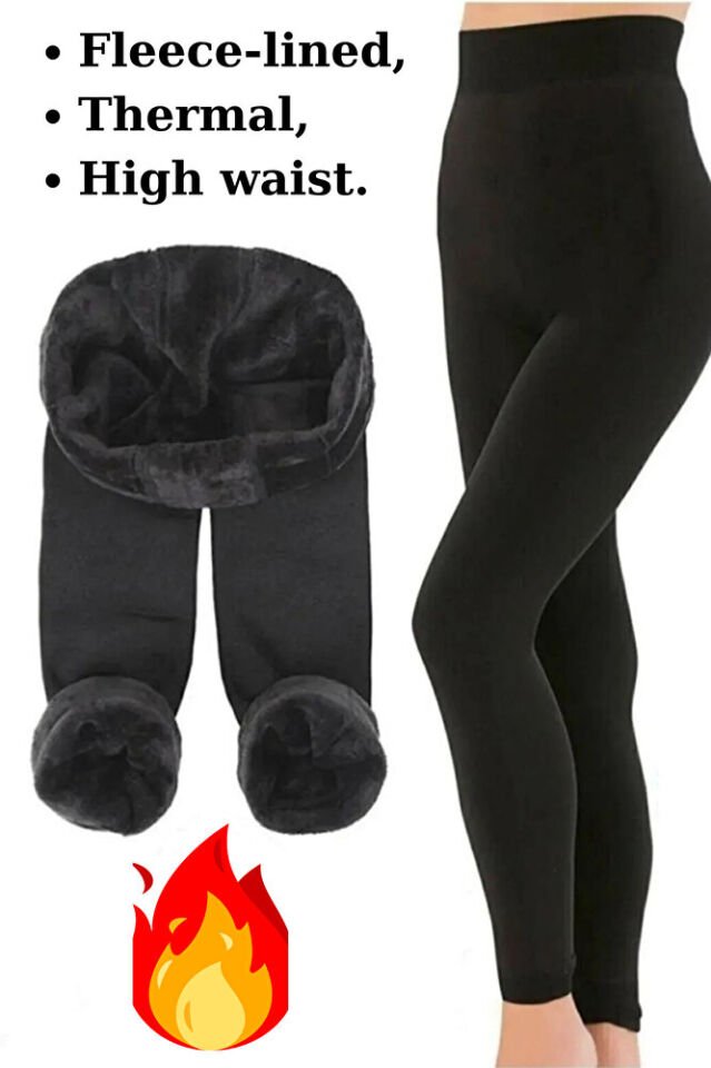 Kadın Siyah Termal İçlik Tayt – Yüksek Bel, İçi Peluş Polar, Bilek Bantlı, Kışlık