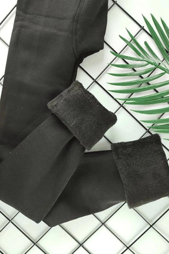 Kadın Siyah Termal İçlik Tayt – Yüksek Bel, İçi Peluş Polar, Bilek Bantlı, Kışlık