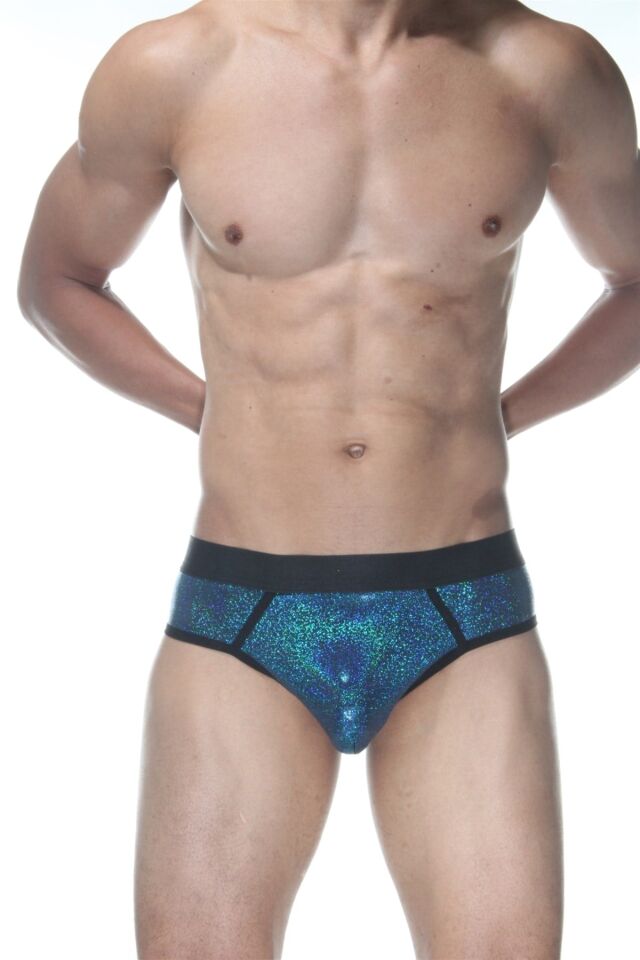 Erkek Mavi Biyeli Parlak Jockstrap Fantezi İç Çamaşırı