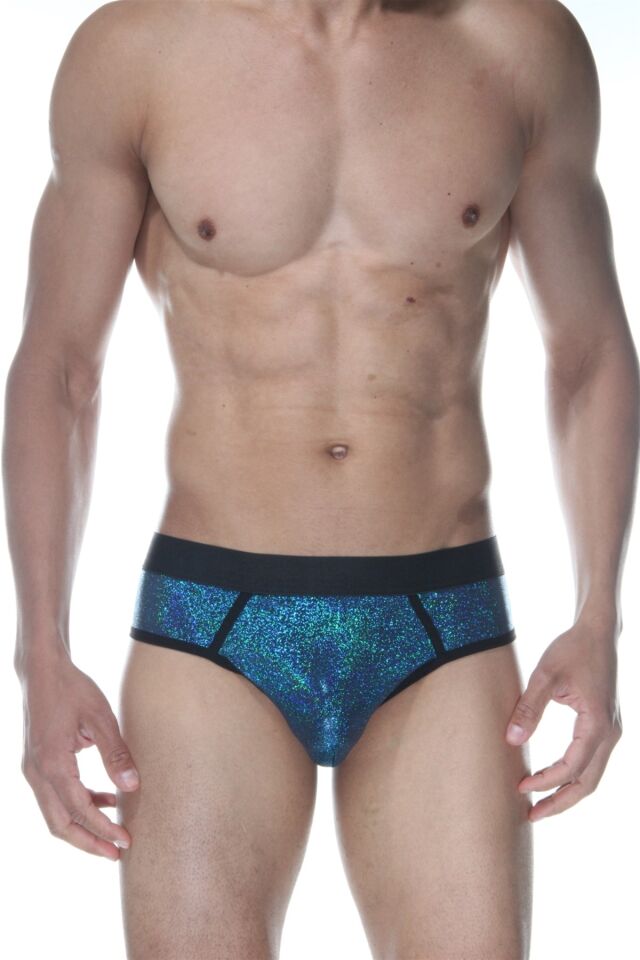Erkek Mavi Biyeli Parlak Jockstrap Fantezi İç Çamaşırı