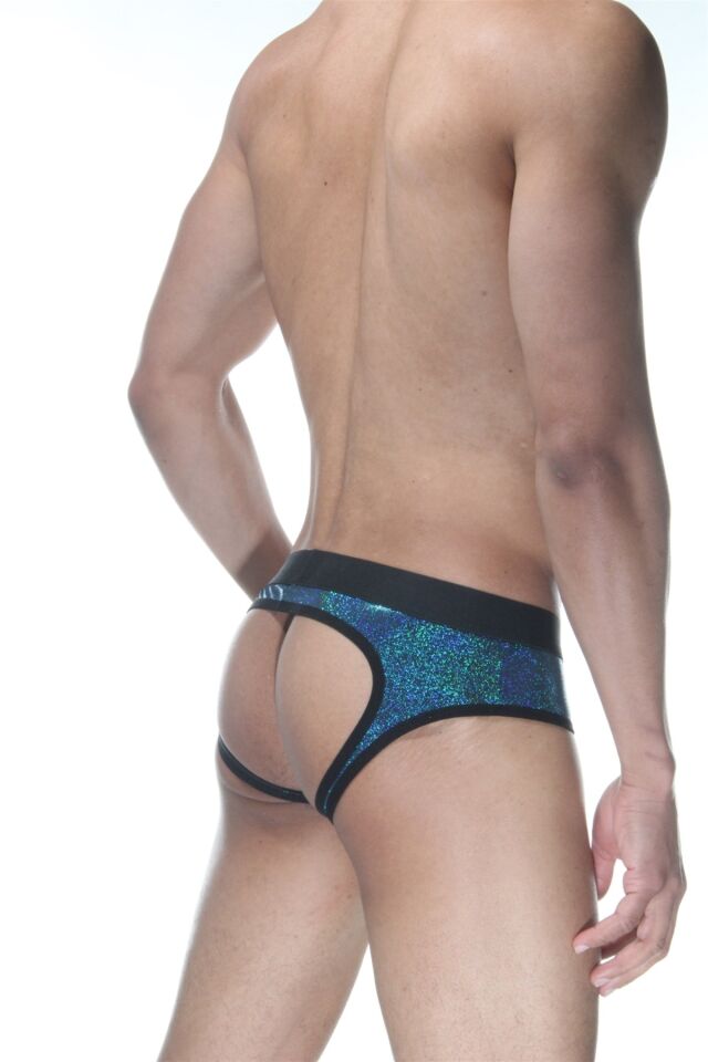 Erkek Mavi Biyeli Parlak Jockstrap Fantezi İç Çamaşırı