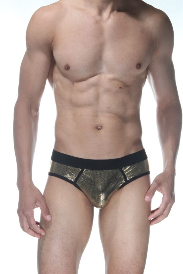 Erkek Gold Biyeli Parlak Jockstrap Fantezi İç Çamaşırı