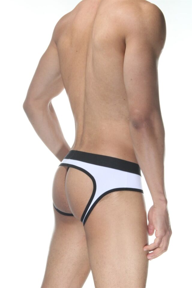 Erkek Beyaz Biyeli Jockstrap Fantezi İç Çamaşırı