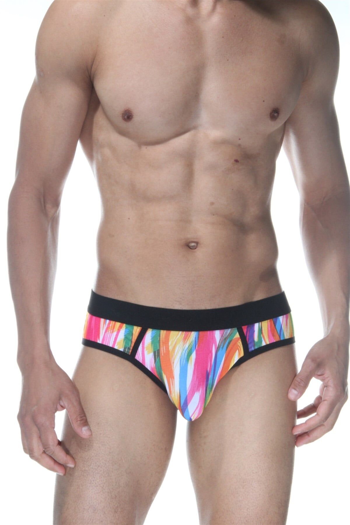 Erkek Renkli Fırça Desenli Jockstrap Fantezi İç Çamaşırı