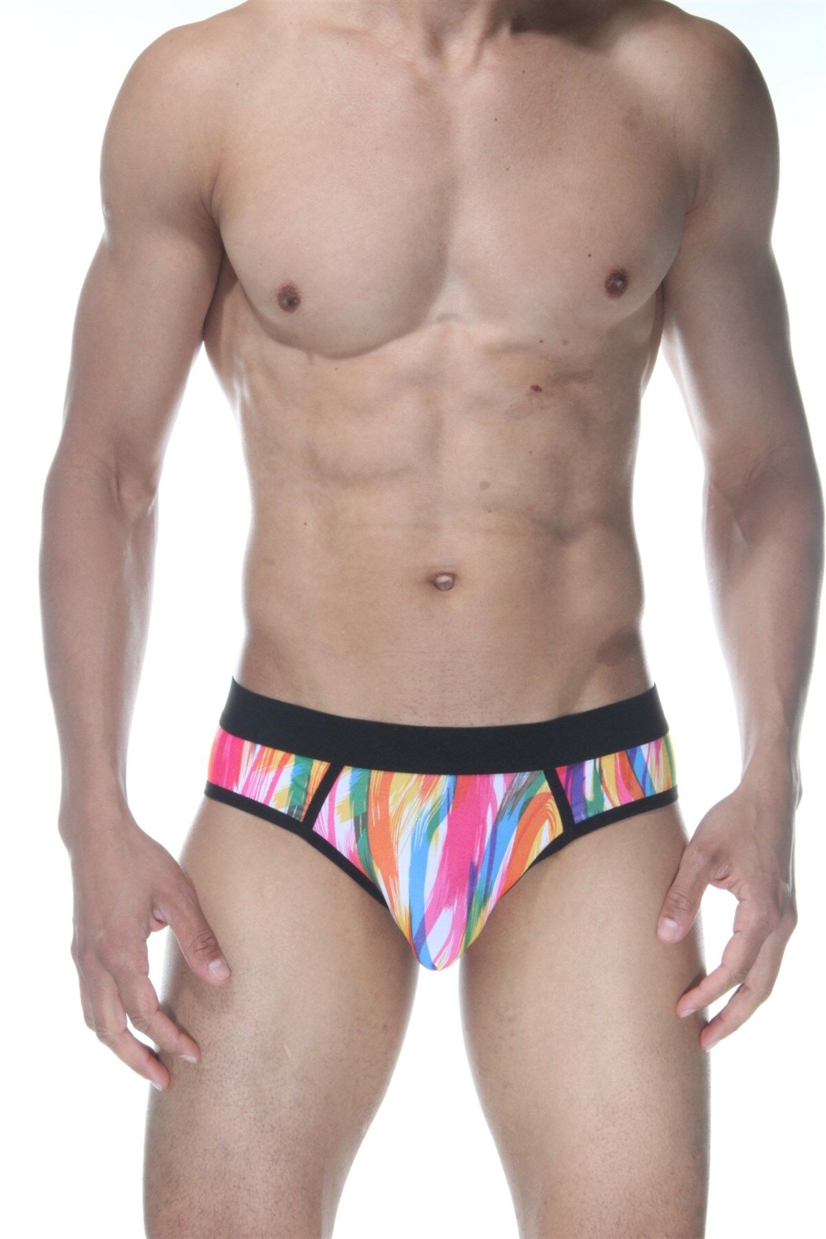 Erkek Renkli Fırça Desenli Jockstrap Fantezi İç Çamaşırı