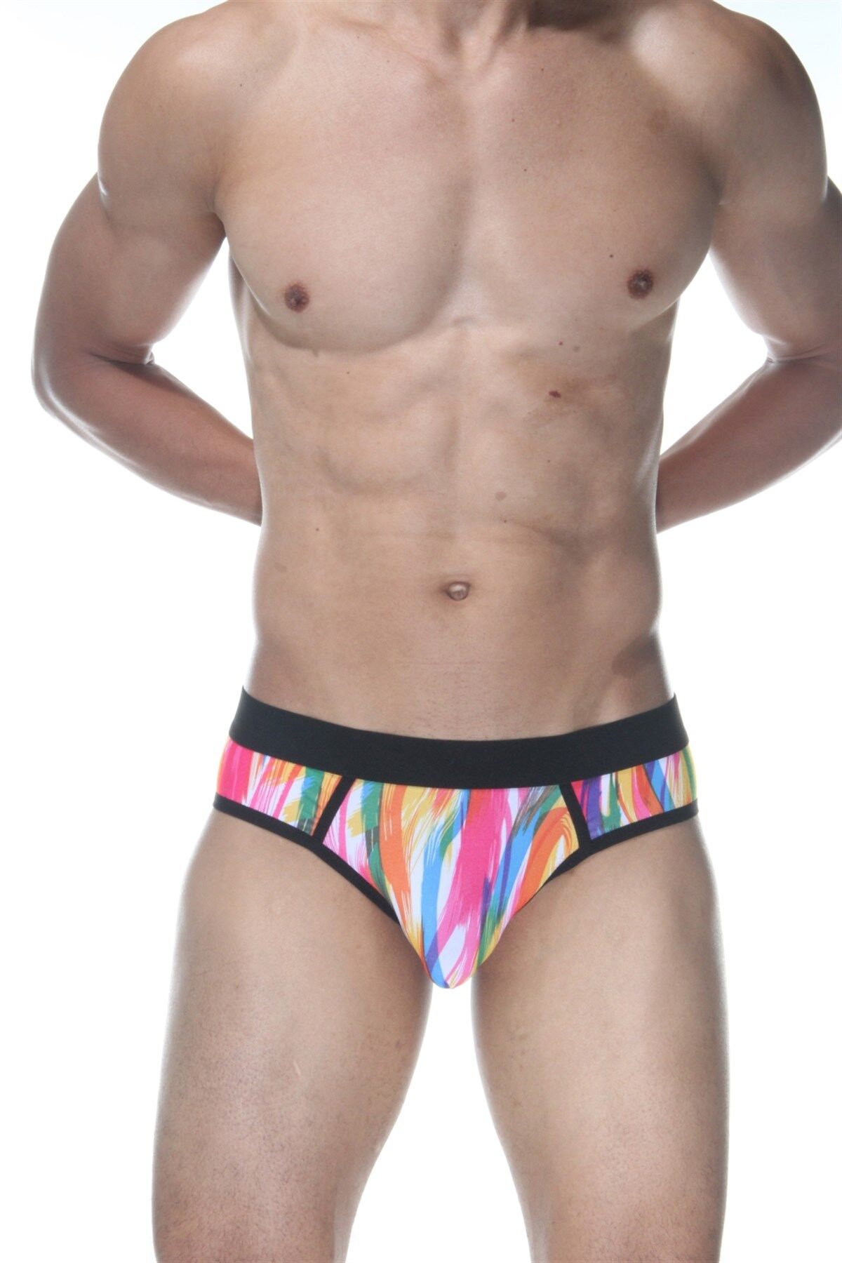 Erkek Renkli Fırça Desenli Jockstrap Fantezi İç Çamaşırı