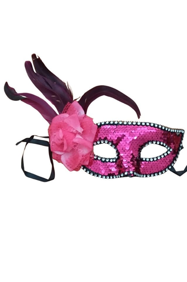 Fuşya Payet Bağcıklı Parti Maskesi – El Yapımı, Karnaval & Maskeli Balo Aksesuarı