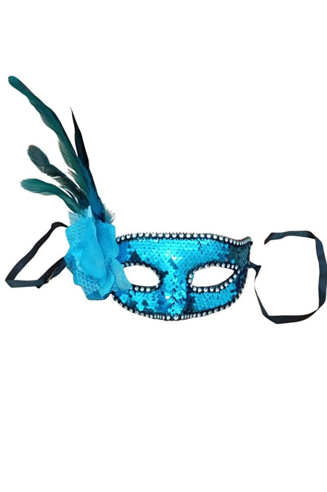 Mavi Payetli Bağcıklı Parti Maskesi – El Yapımı, Karnaval & Maskeli Balo Aksesuarı