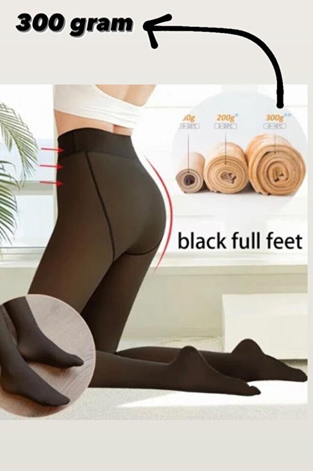 Kadın Siyah İçi Polarlı Termal Külotlu Çorap – Kışlık Peluşlu, Sıcak Tutan, Kalın