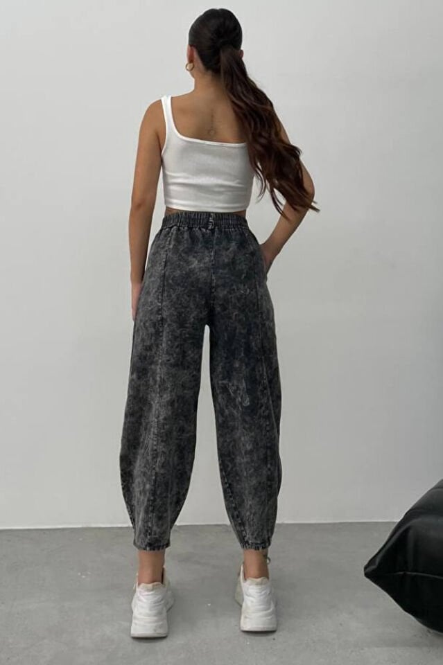 Kadın Siyah Kar Yıkamalı Gabardin Şalvar Pantolon – Rahat Kesim, Pamuklu