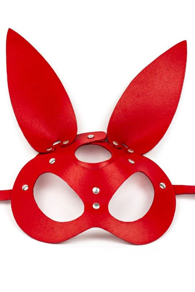 Fantazi Maske Bunny Deri Maske Fantezi Kostüm Mask-17 Kırmızı