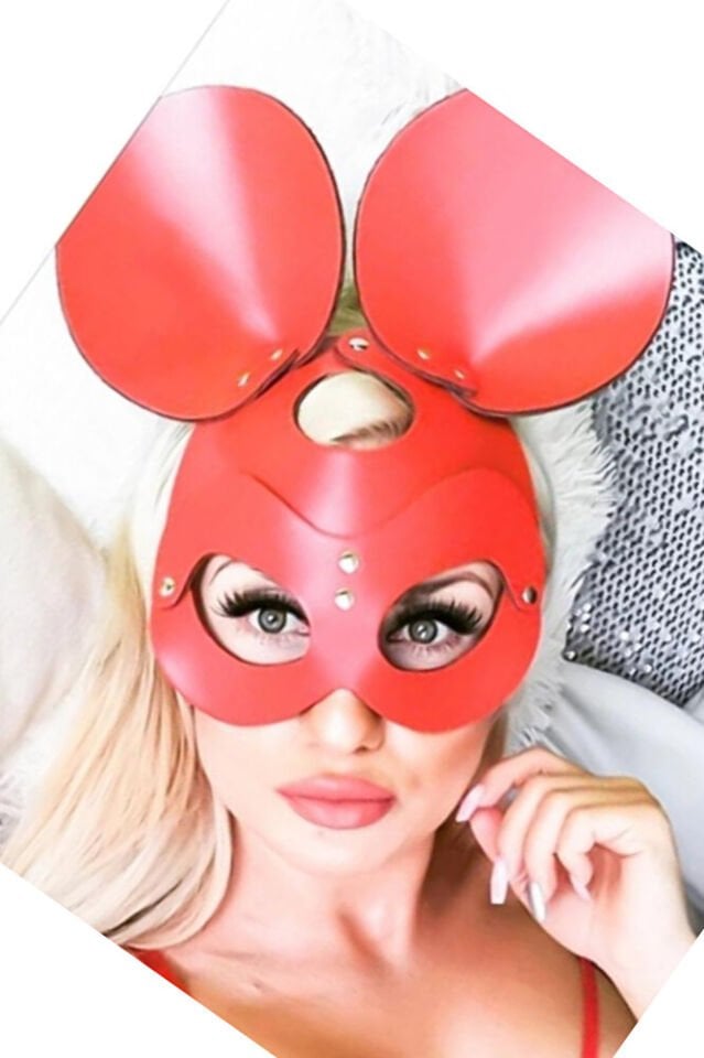 Fantazi Maske Mickey Deri Fantezi Kostüm Mask-18 Kırmızı