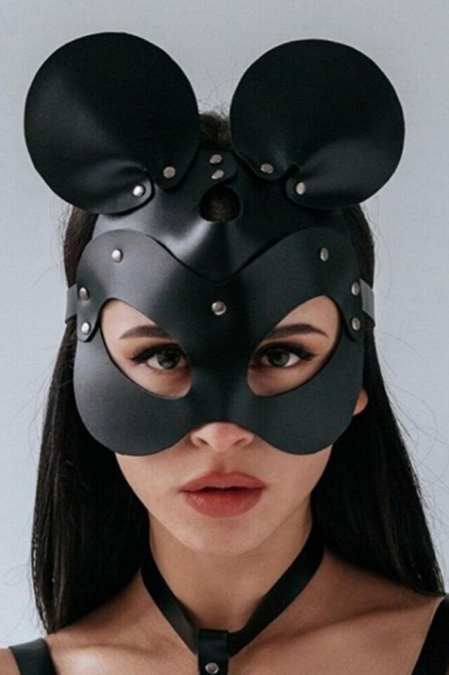 Fantazi Maske Mickey Deri Fantezi Kostüm Mask-18 Kırmızı