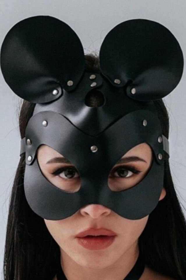Fantazi Maske Mickey Deri Fantezi Kostüm Mask-18 Kırmızı