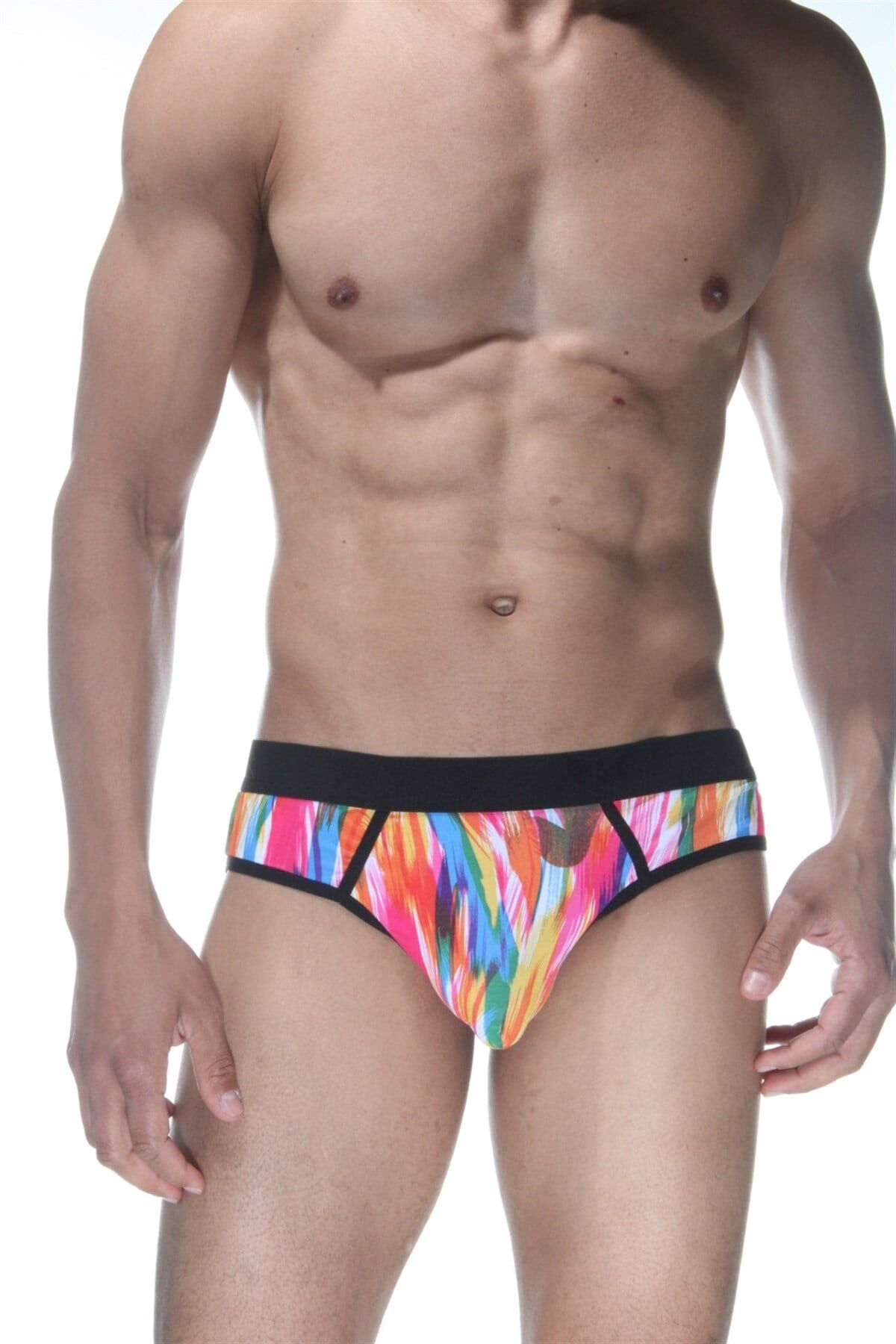 Erkek Renkli Fırça Desenli Jockstrap Fantezi İç Çamaşırı