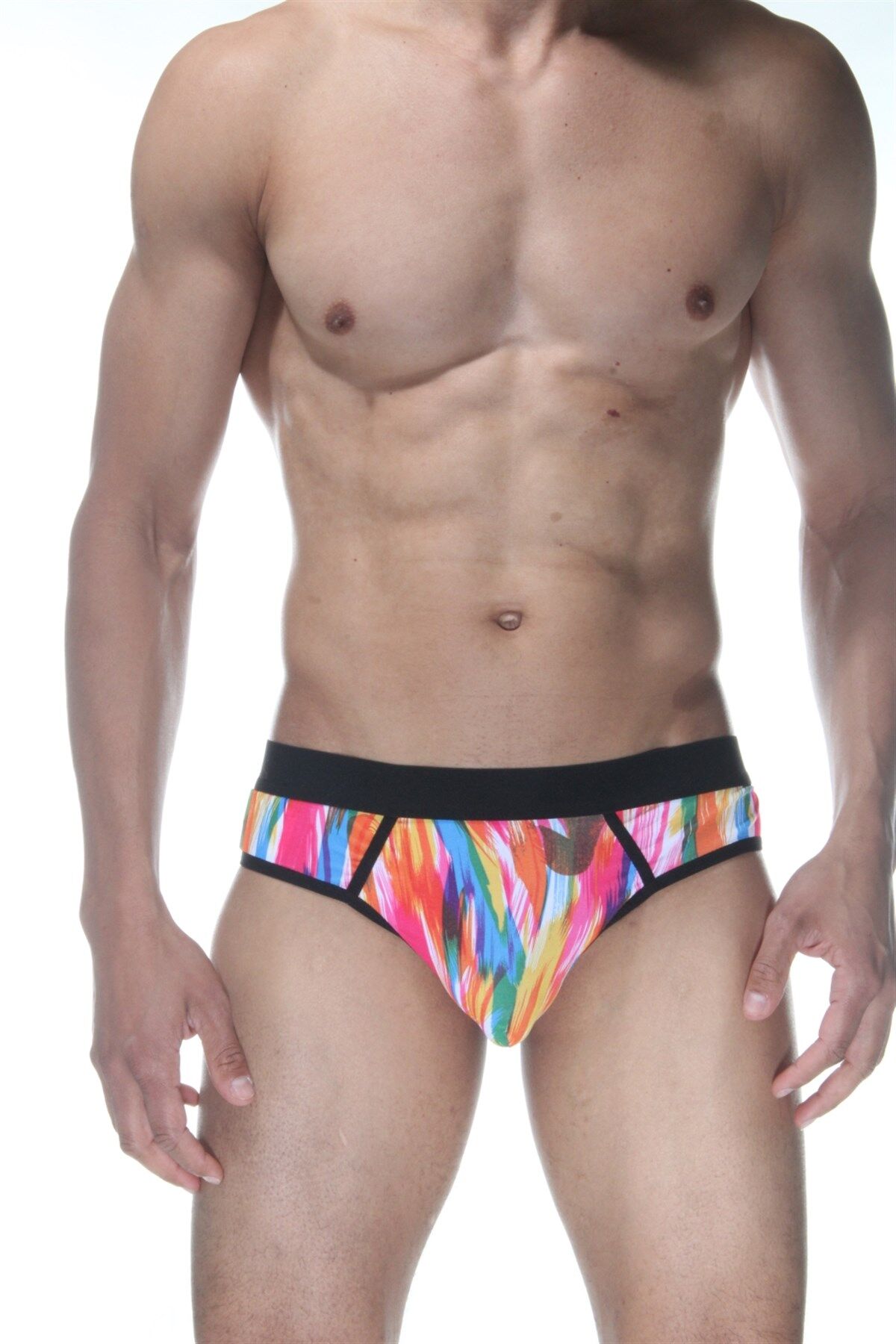 Erkek Renkli Fırça Desenli Jockstrap Fantezi İç Çamaşırı
