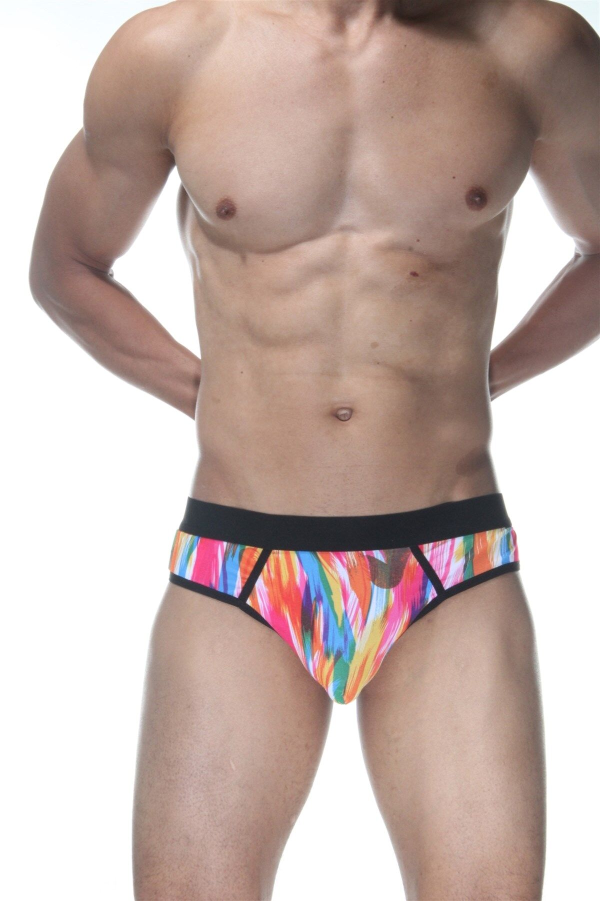 Erkek Renkli Fırça Desenli Jockstrap Fantezi İç Çamaşırı