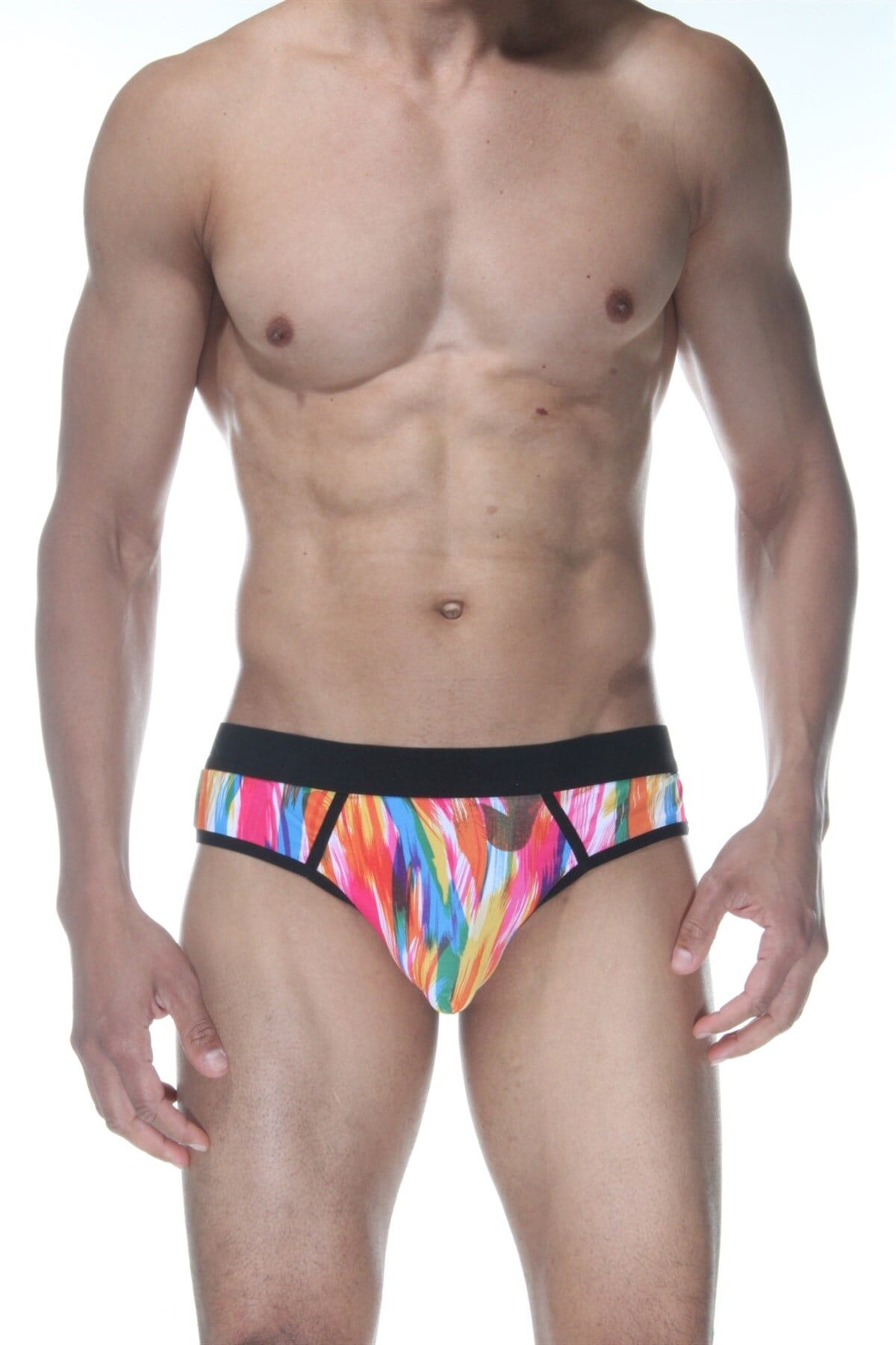 Erkek Renkli Fırça Desenli Jockstrap Fantezi İç Çamaşırı