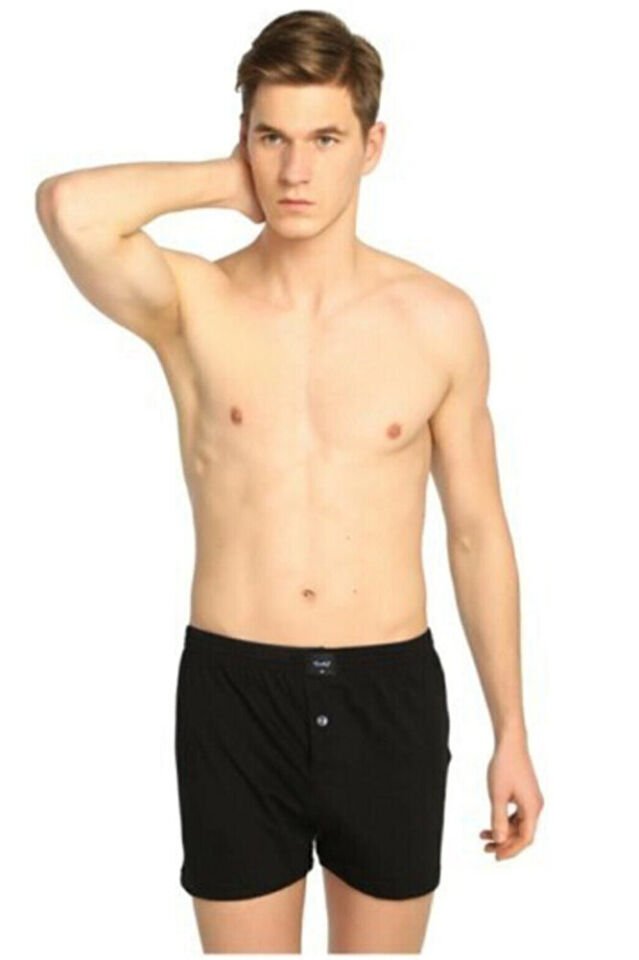 3'lü Tutku Penye Düz Düğmeli Erkek Boxer Rahat Kalıp %100 Pamuk 117 Füme