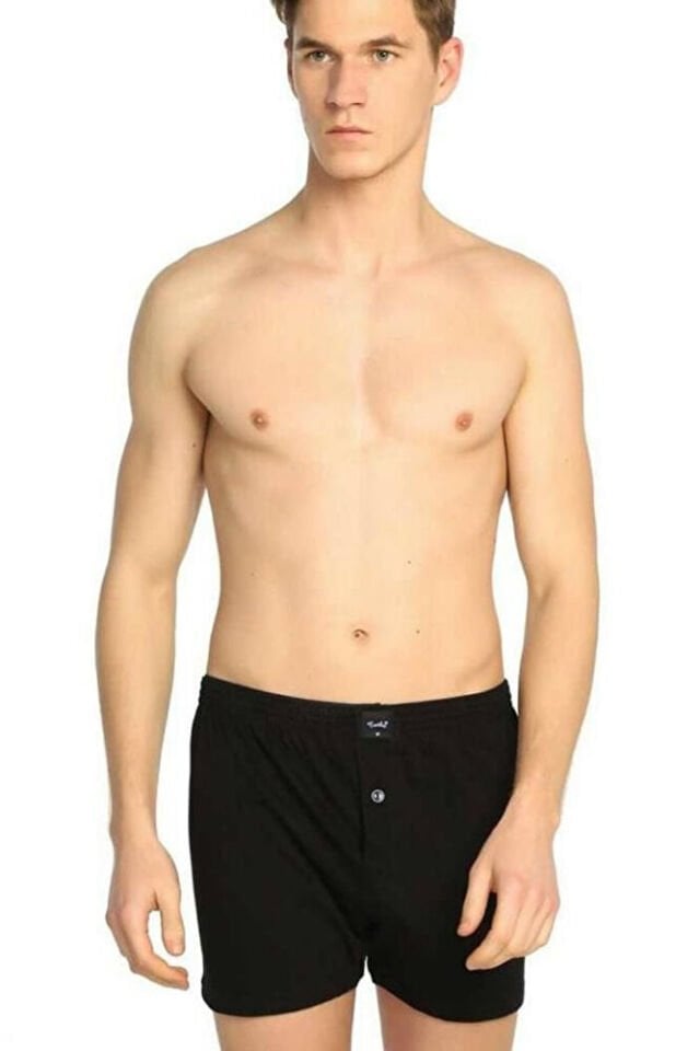 3'lü Tutku Penye Düz Düğmeli Erkek Boxer Rahat Kalıp %100 Pamuk 117 Füme