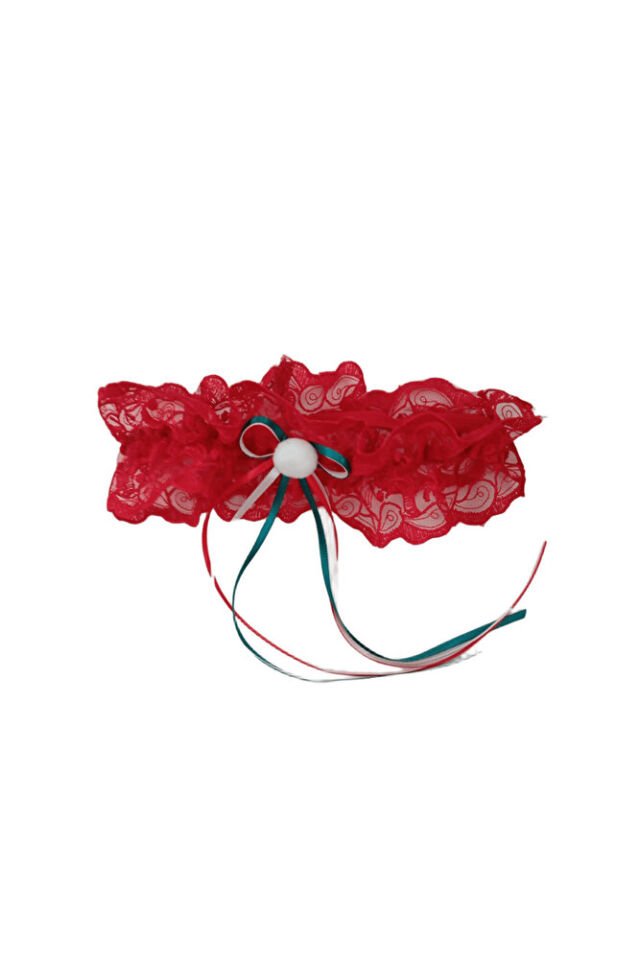 Kadın Kırmızı Dantel Kurdele Detaylı Gelin Bacak Bandı – İç Giyim Aksesuarı