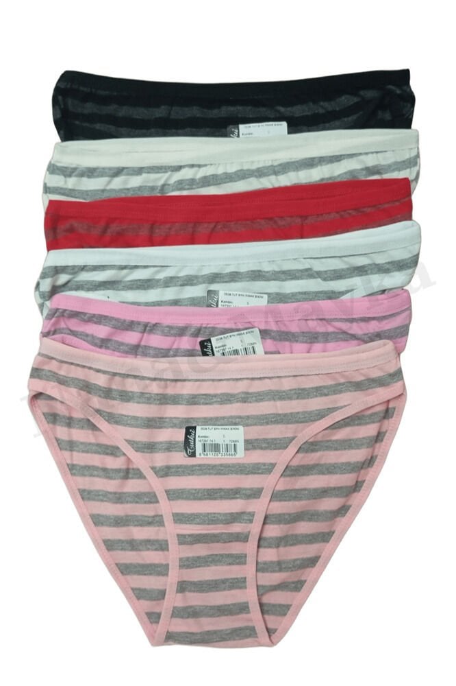 6'lı Tutku Kadın Pamuklu Bikini Külot Irmak – Çizgili, Karışık Renk Standart M - L