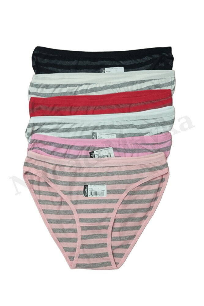6'lı Tutku Kadın Pamuklu Bikini Külot Irmak – Çizgili, Karışık Renk Standart M - L