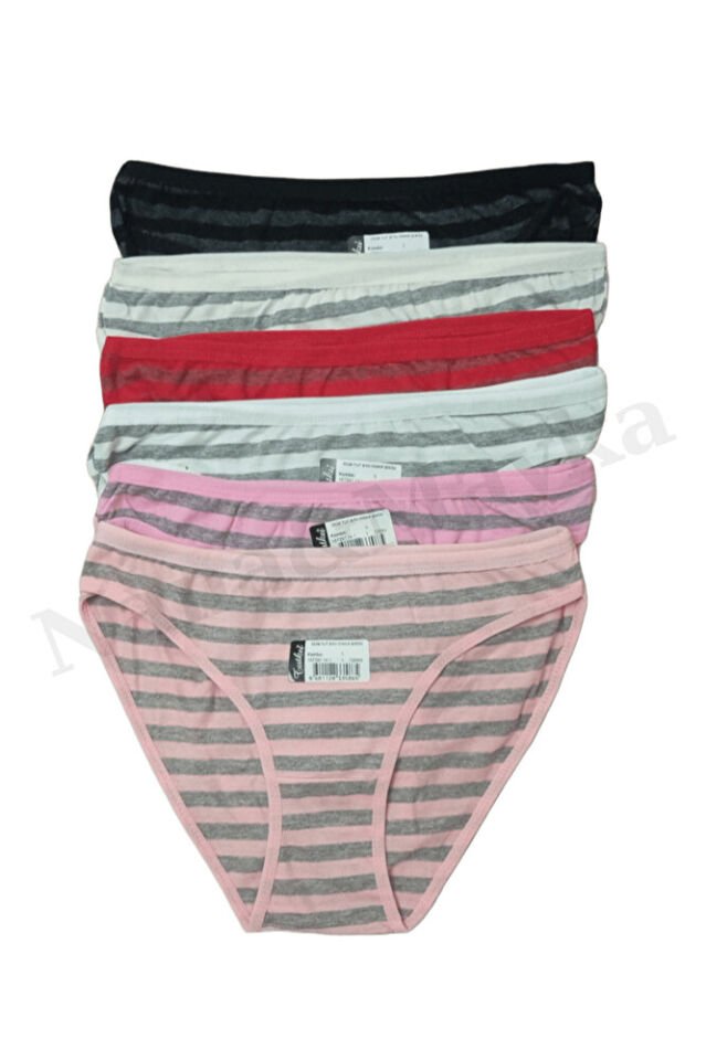 6'lı Tutku Kadın Pamuklu Bikini Külot Irmak – Çizgili, Karışık Renk Standart M - L