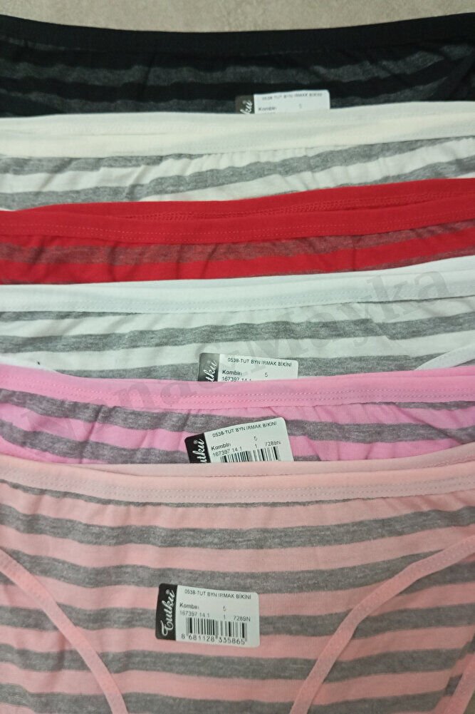 6'lı Tutku Kadın Pamuklu Bikini Külot Irmak – Çizgili, Karışık Renk Standart M - L