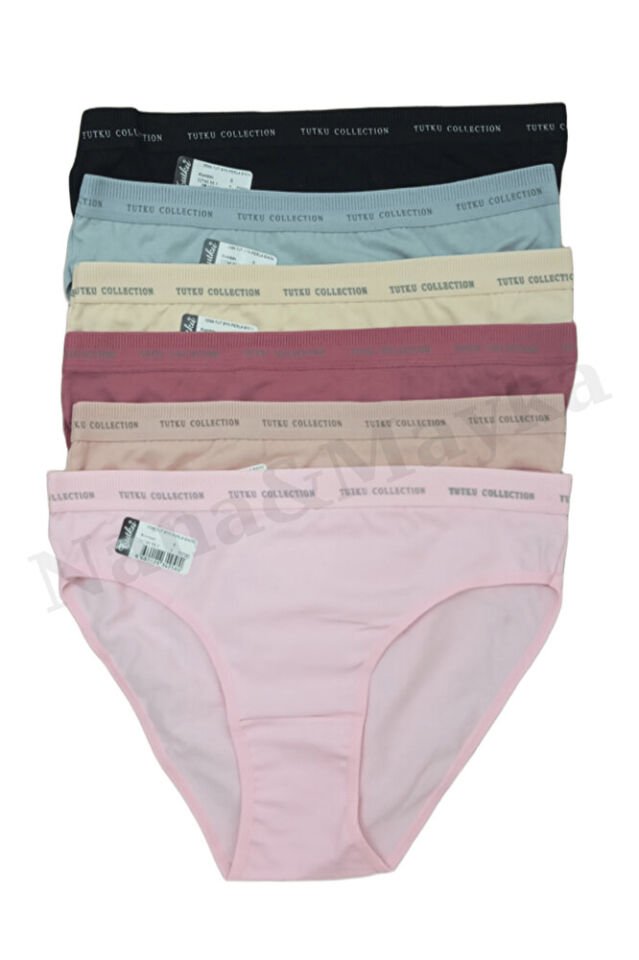 6'lı Tutku Kadın Pamuklu Beli Yazılı Lastikli Bikini Külot Karışık Renk 0599 M-L