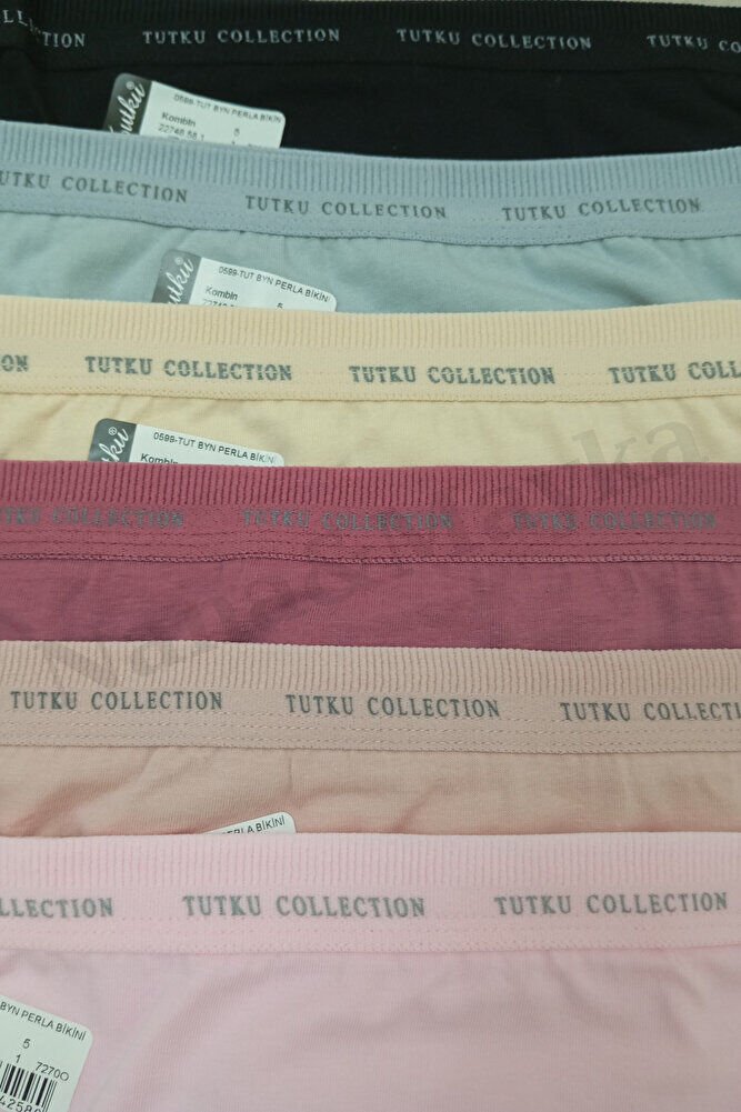 6'lı Tutku Kadın Pamuklu Beli Yazılı Lastikli Bikini Külot Karışık Renk 0599 M-L
