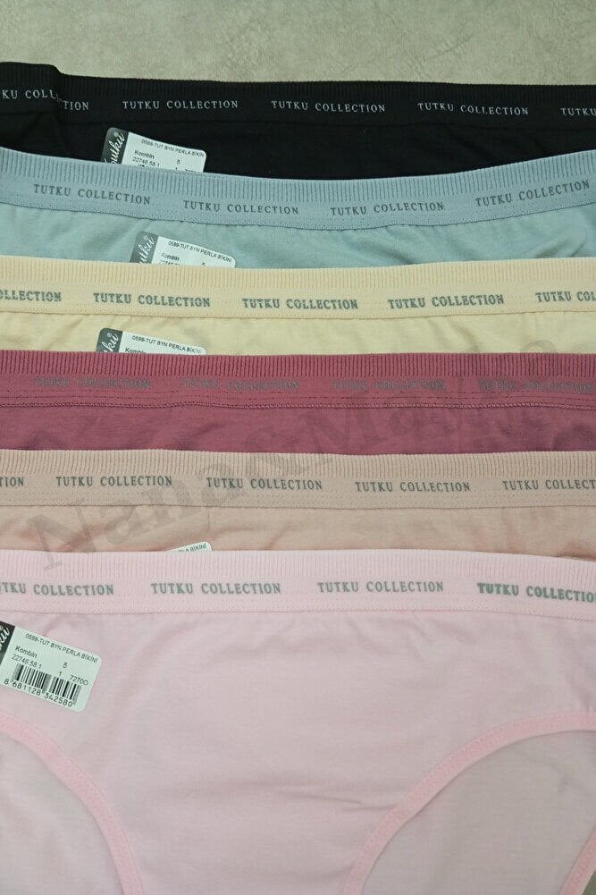 6'lı Tutku Kadın Pamuklu Beli Yazılı Lastikli Bikini Külot Karışık Renk 0599 M-L