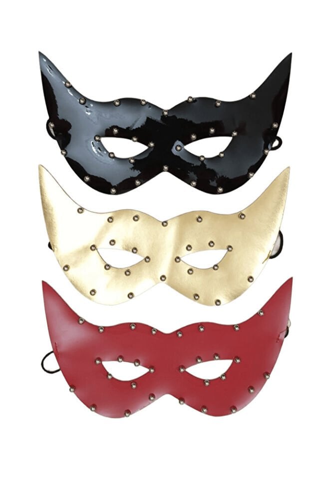 3’lü Suni Deri Silver Inci Boncuklu Parti Maskesi & Gözlüğü – Kırmızı, Gold, Siyah