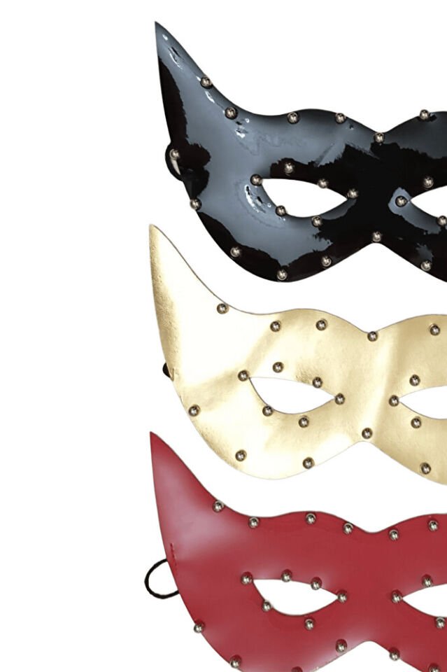 3’lü Suni Deri Silver Inci Boncuklu Parti Maskesi & Gözlüğü – Kırmızı, Gold, Siyah
