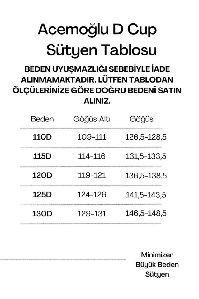 Kadın D Cup Ten Büyük Beden Minimizer Toparlayıcı Sütyen – 110D - 130D - Acemoğlu