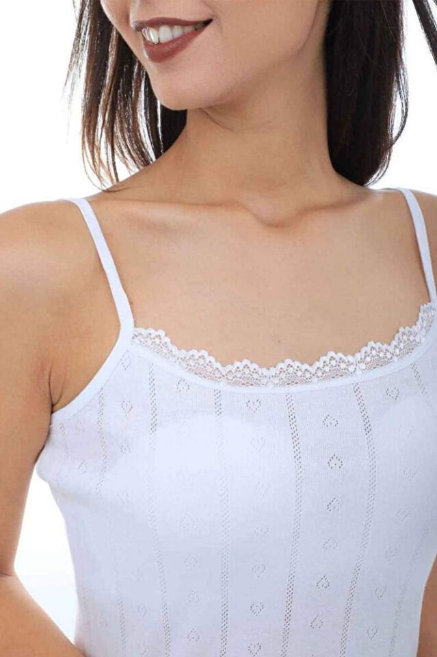 Tutku Ajurlu %100 Pamuk Ip Askılı Dantel Yaka Kadın Atlet 0200 Beyaz 3'lü Paket