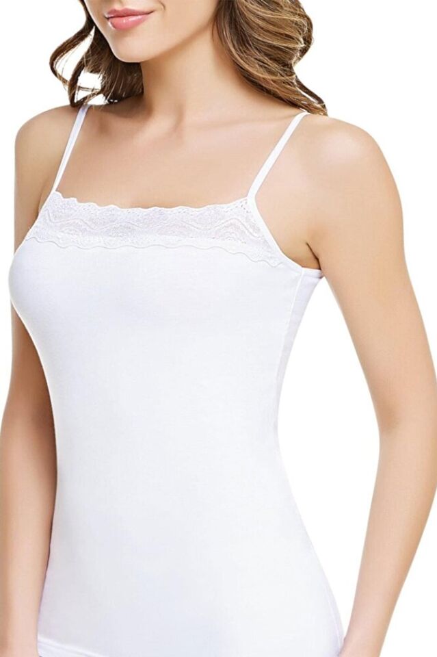 3'lü Tutku Elastan İp Askılı İnce Dantelli Kadın Atlet 175 Siyah