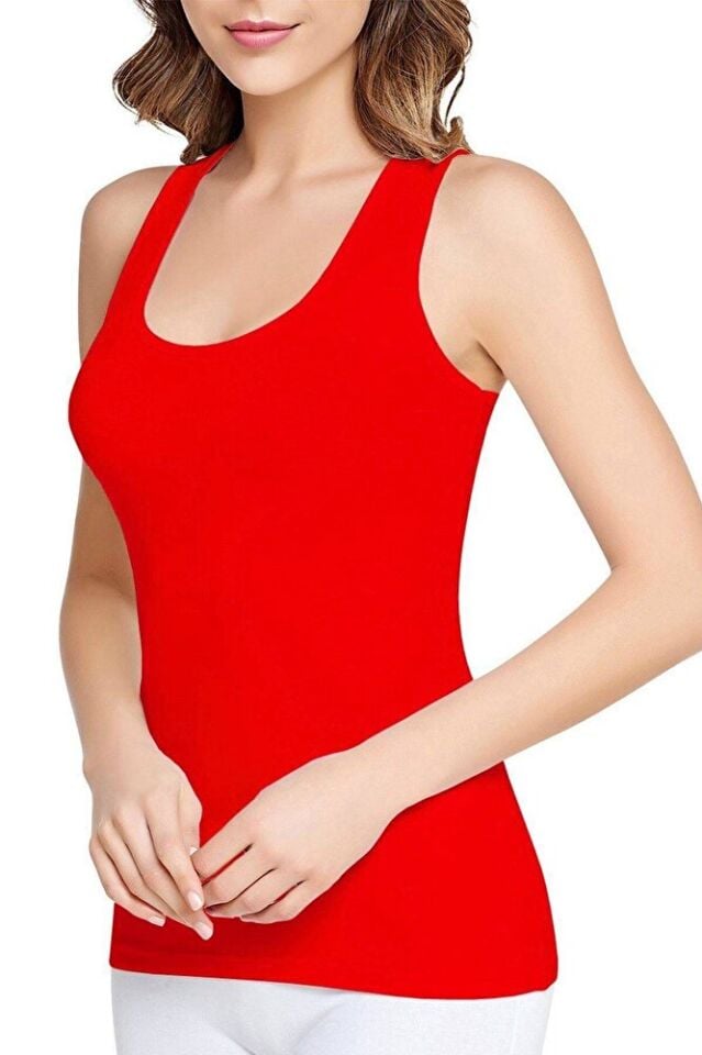 3'lü Tutku Kadın Ribana %100 Pamuk Geniş Askılı Kırmızı Atlet 136