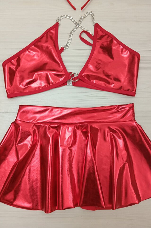 Zincirli Kulaklı Fantazi İç Giyim Kostümü 2503 Kırmızı